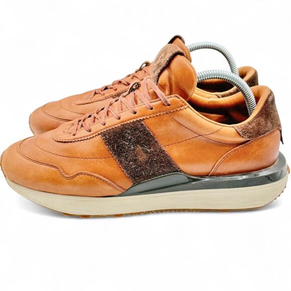 Polo Ralph Lauren Train 89 Tan Mens 9 Leather Sneaker Lace Up Trainers Retro 70s - Picture 5 of 10
